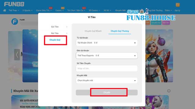 Nhấn vào mục Chuyển Quỹ